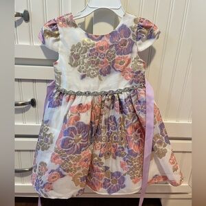 Floral Kids Dress with Purple and Gold Accents
